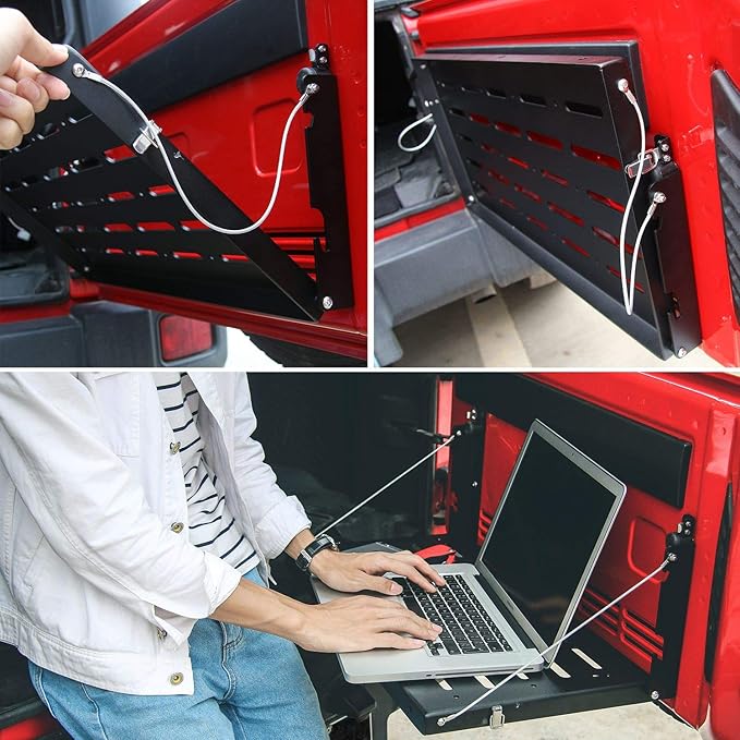 RoamGear Tailgate Table – Rear Foldable Cargo Shelf, Black (2007–2018 Jeep Wrangler JK/JKU)